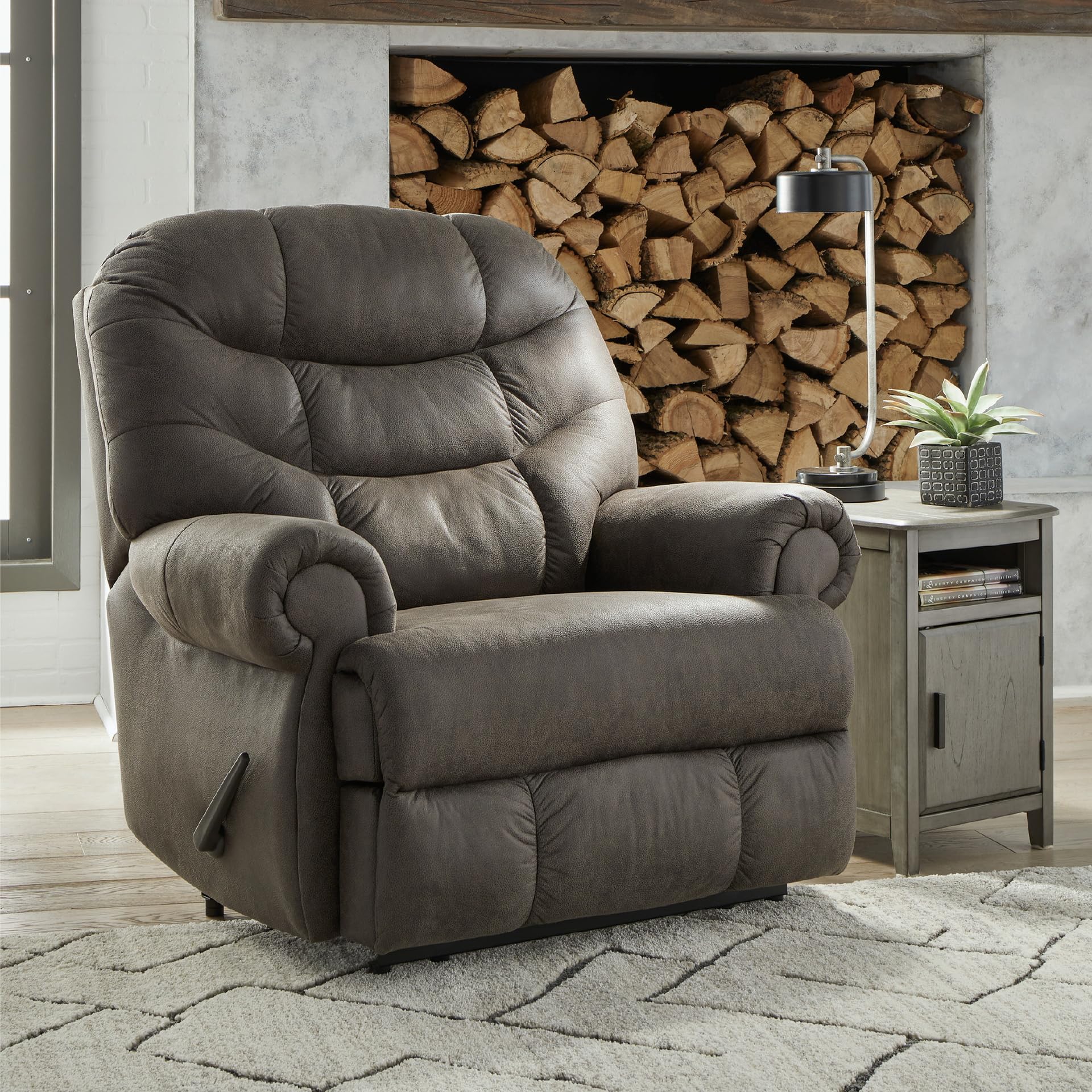 Signature Design by Ashley Camera Time Classic Tufted Faux Leather Zero Wall Recliner, Gray
