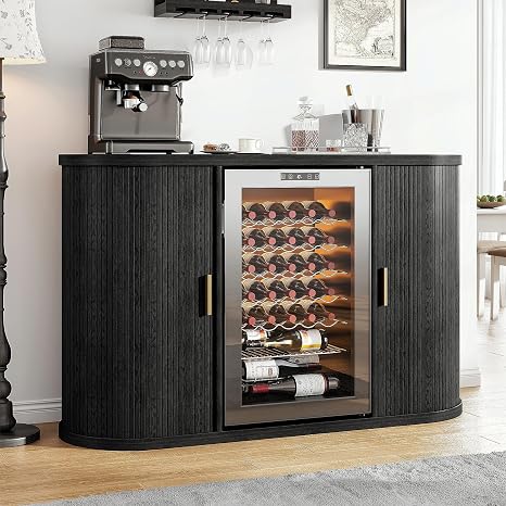 Fluted Coffee Bar Cabinet with Sliding Doors