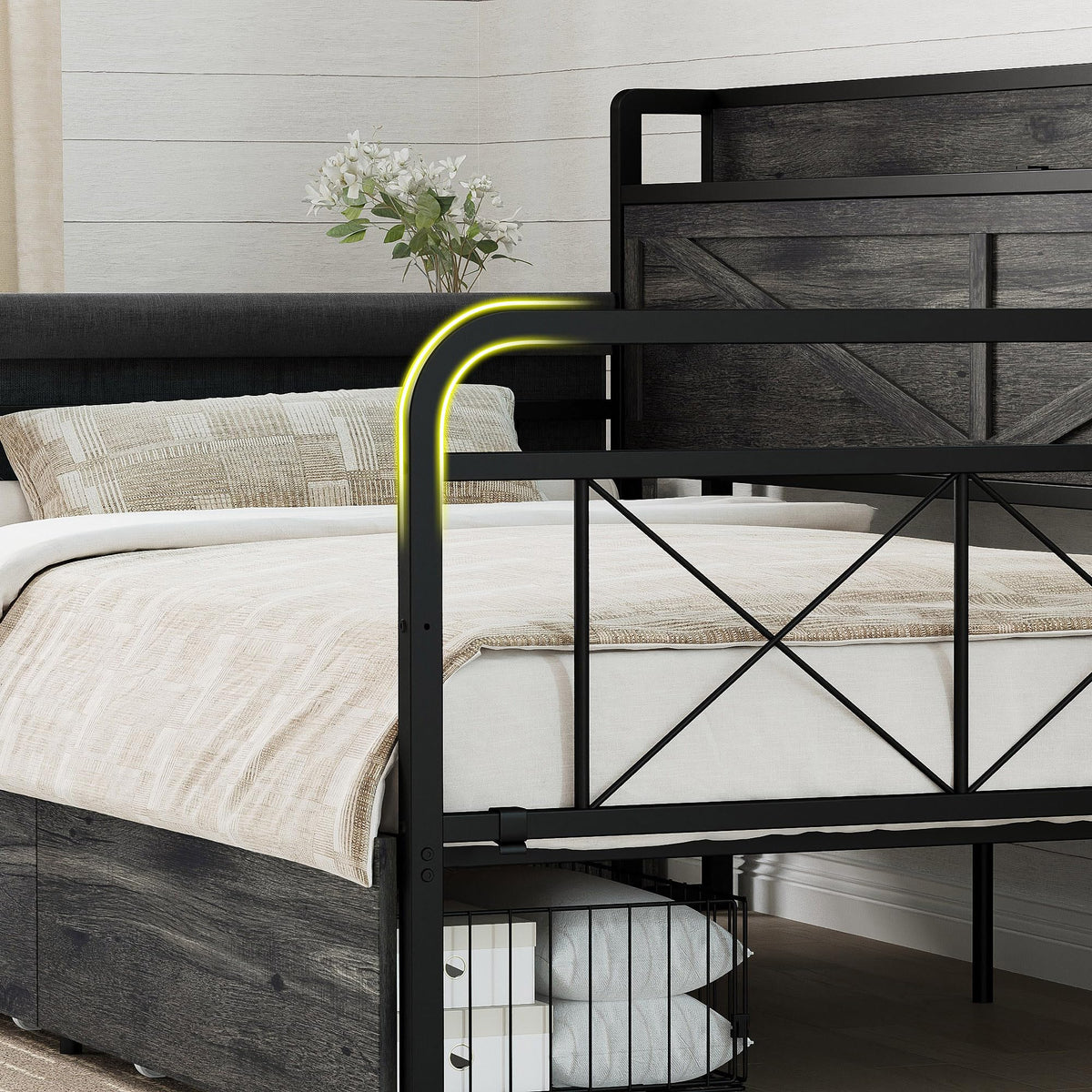 LIKIMIO Twin Daybed with Farmhouse Storage Headboard