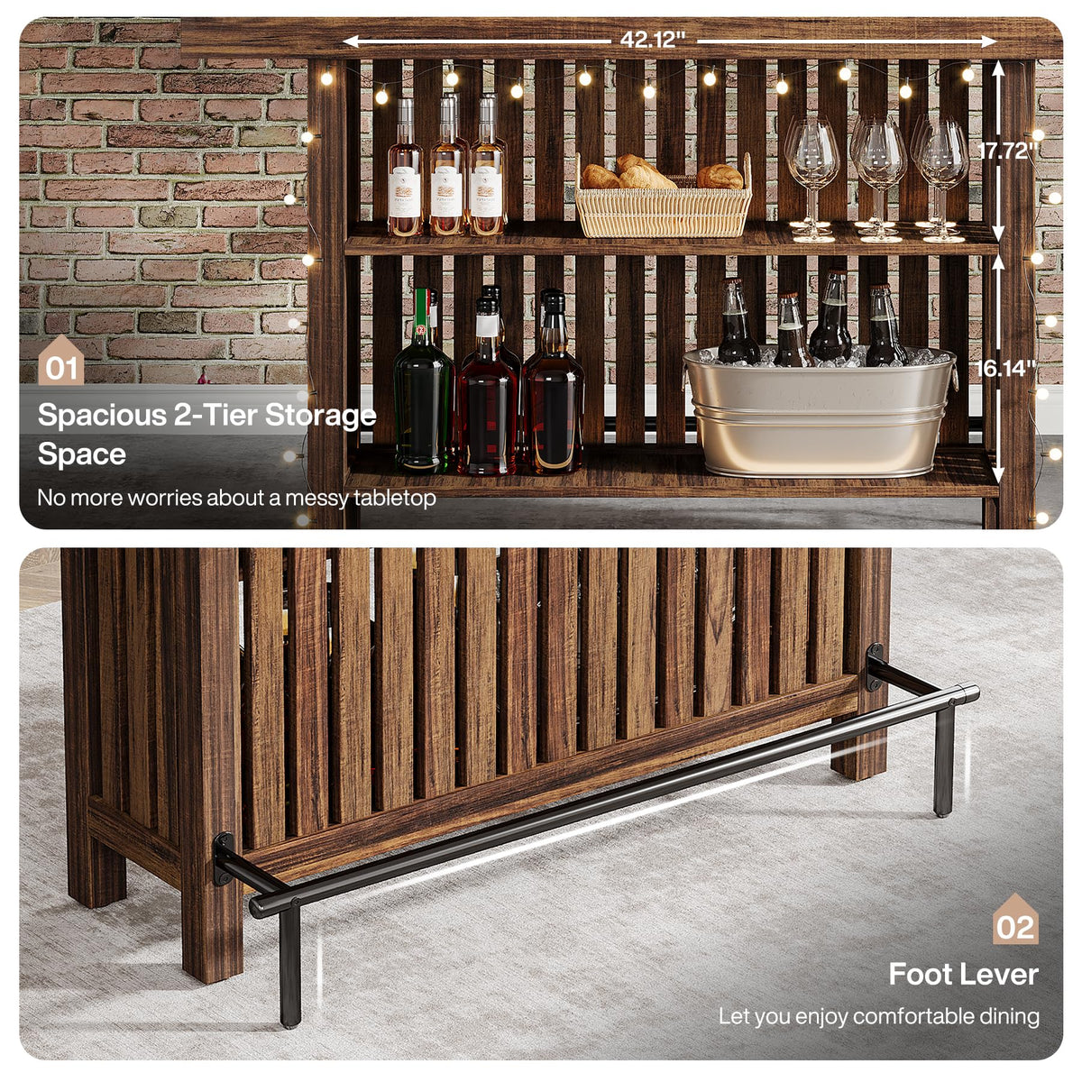 Rustic Brown Bar Table with Storage