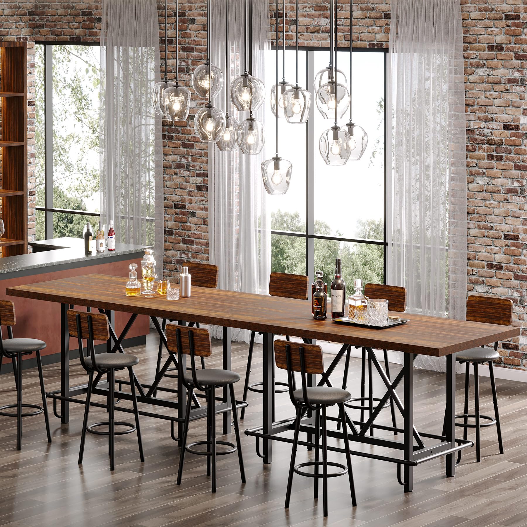 63-Inch Counter Height Bar Table with Metal Footrest