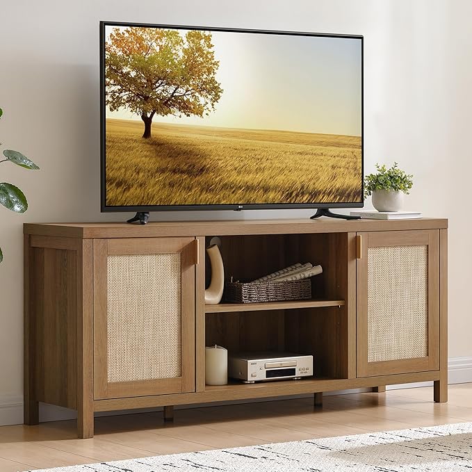59" Rattan TV Stand with Storage