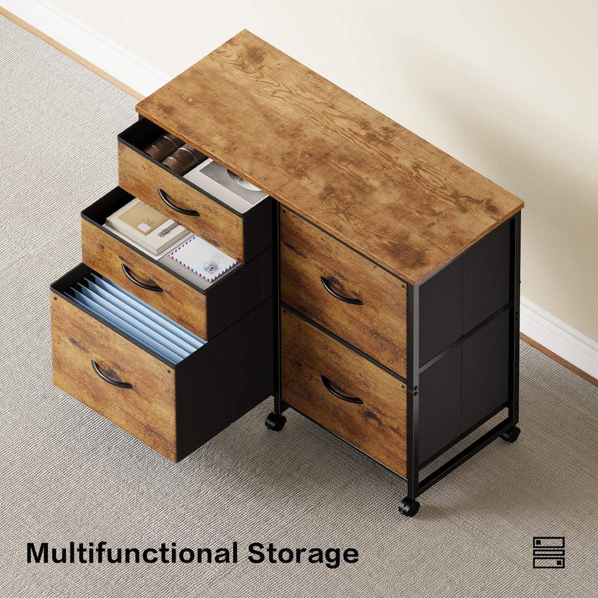 5-Drawer Rolling File Cabinet