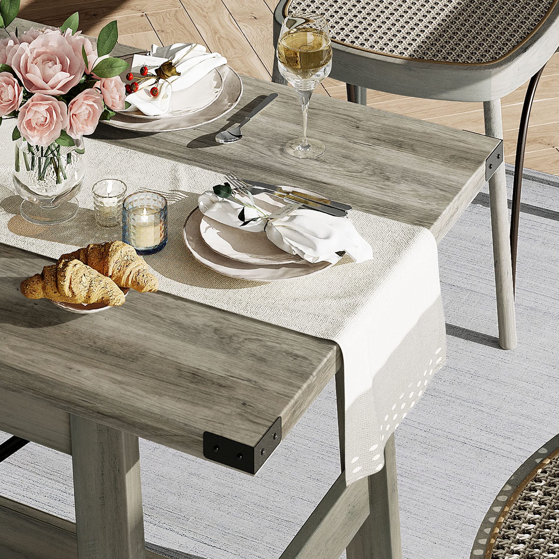WAMPAT Set of 2 Farmhouse Dining Tables for 8-12 Persons with Heavy Duty Wooden Legs, 135.4 Inch Rectangular Modern Wood Kitchen Table for Dining Room & Living Room, Rustic Grey