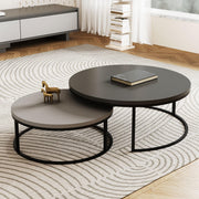 Round Nesting Coffee Table Set with Black Metal Legs