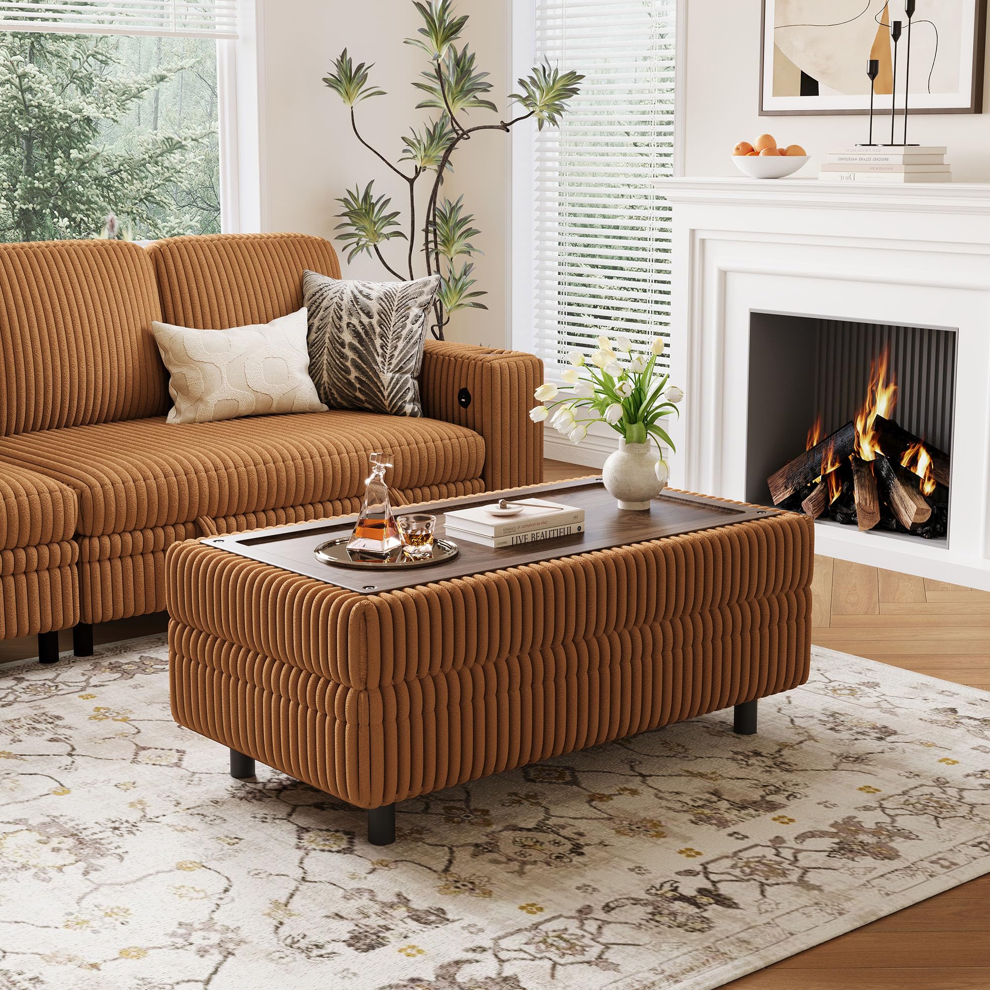 Corduroy Storage Ottoman Bench