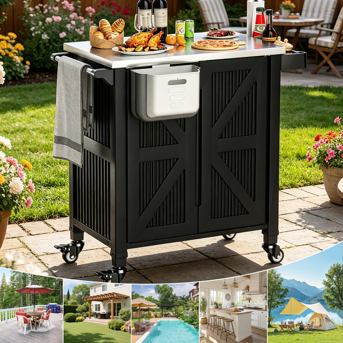 Outdoor Rolling BBQ Prep Cart