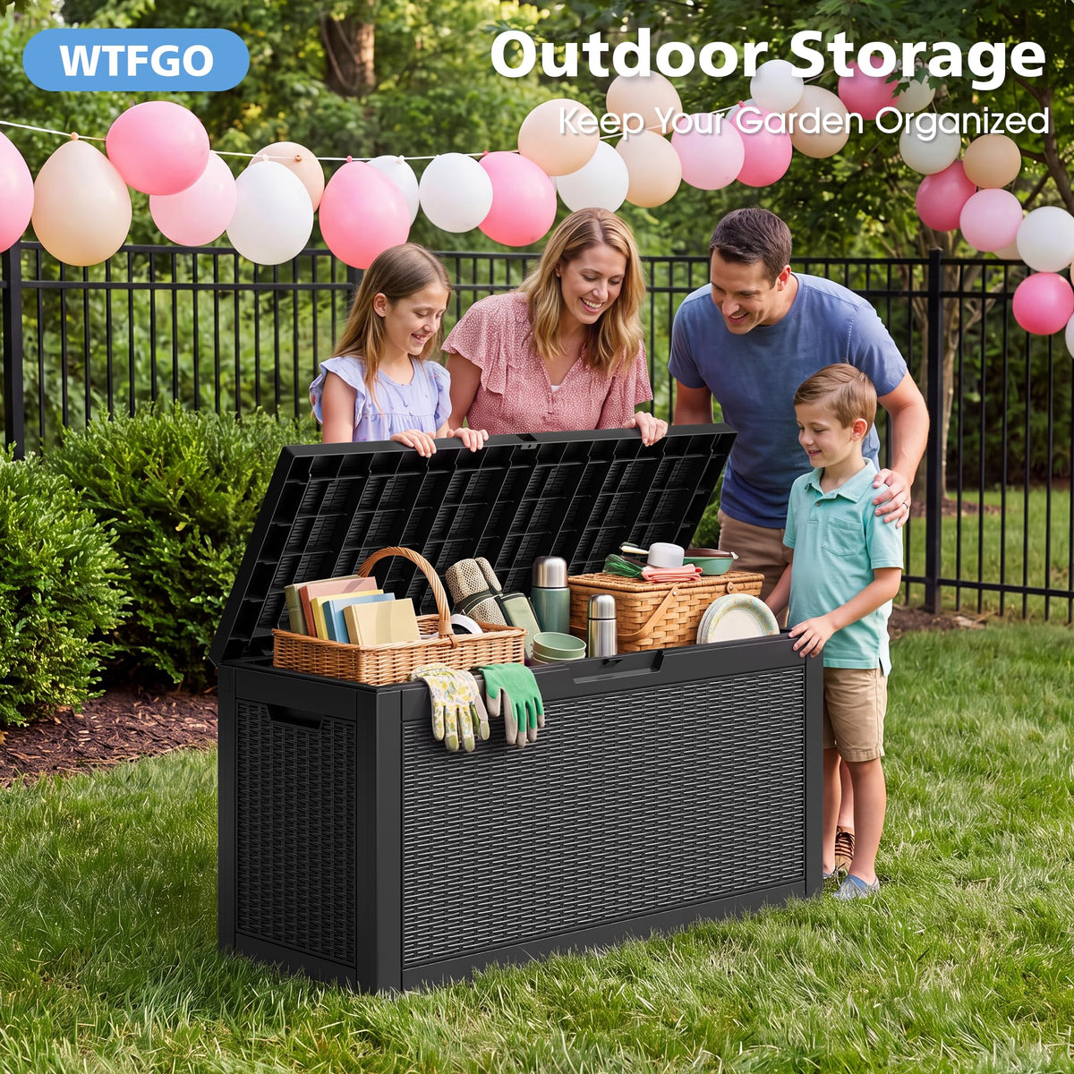 WTFGO Outdoor Storage Box Waterproof, 80 Gallon Deck Box for Patio Storage