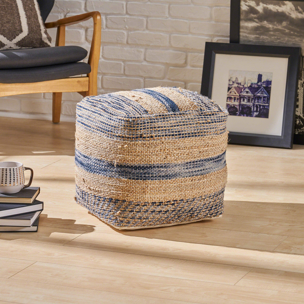 Handwoven Striped Pouf