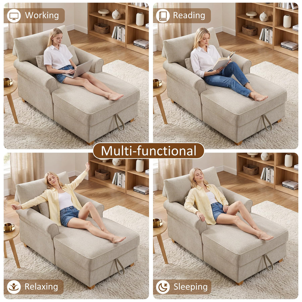 Chenille Storage Chaise Lounge