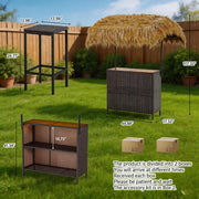 LYNSLIM Outdoor Tiki Bar Set, Phuket Outdoor Patio Wicker Islander, 43" W Tempered Glass Top, Outside Patio Bar with Adjustable Double-Layer Soft-Top Sunshade & Grill Gazebo Shelter