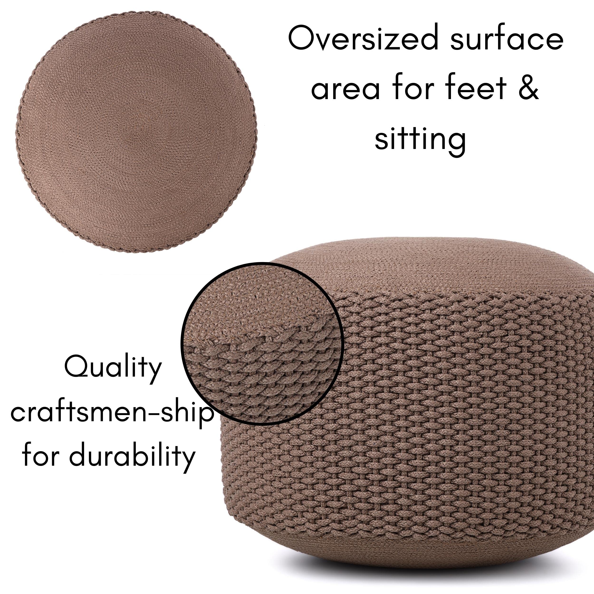 BIRDROCK HOME Outdoor Pouf Ottoman | Hand Woven Waterproof Foot Stool with Bead Bag Filling | Boho Foot Rest for Patio, Living Room, Porch & Outdoor Seating | Lightweight, Soft Stuffed Chair | Brown