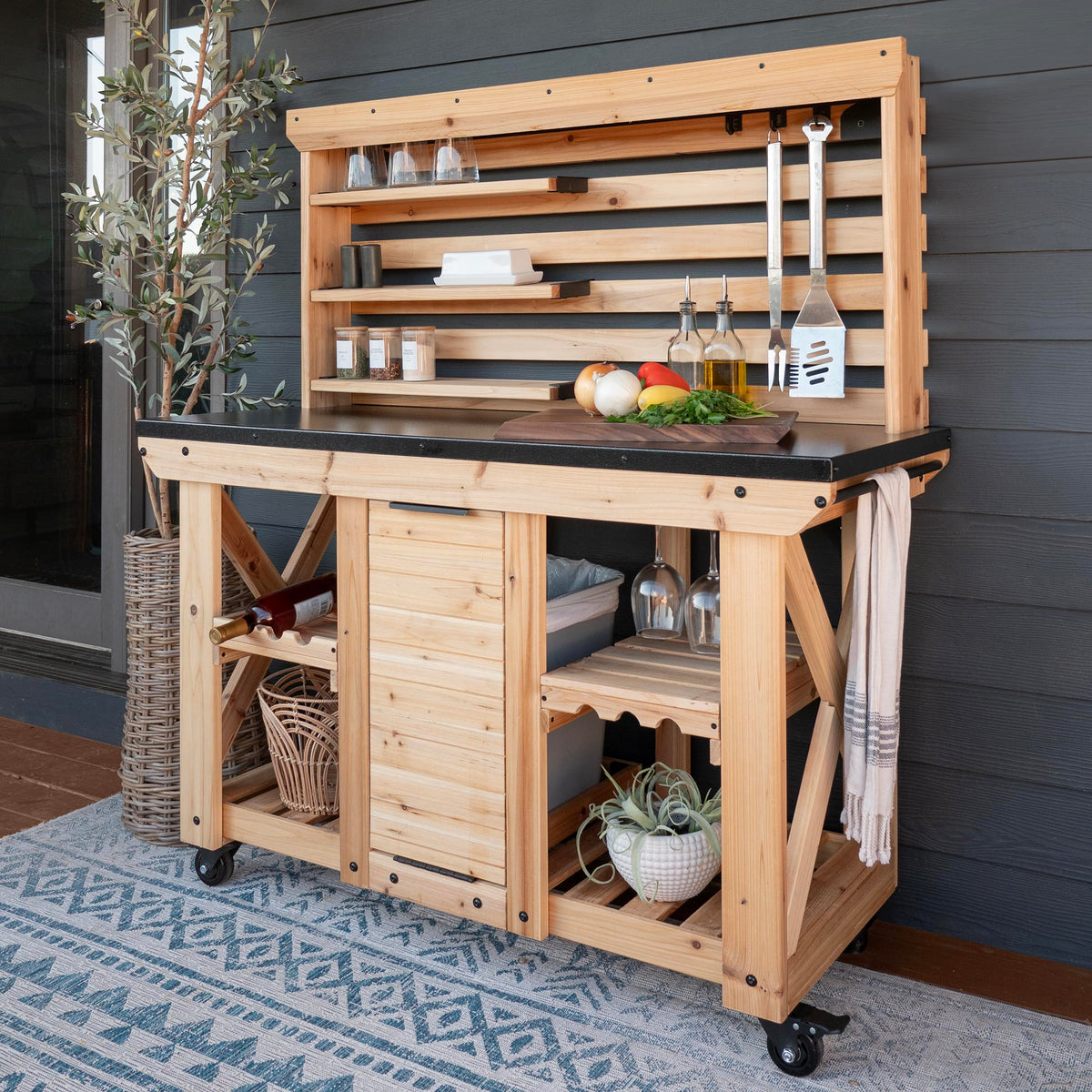 Cedar Buffet Hutch Serving Cart
