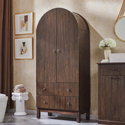 IFBUY 71" Tall Arched Bathroom Storage Cabinet, Modern Fluted Cabinet Storage with 4 Shlves and 2 Drawers, Floor Cabinet for Bathroom, Living Room, Kitchen, Brown