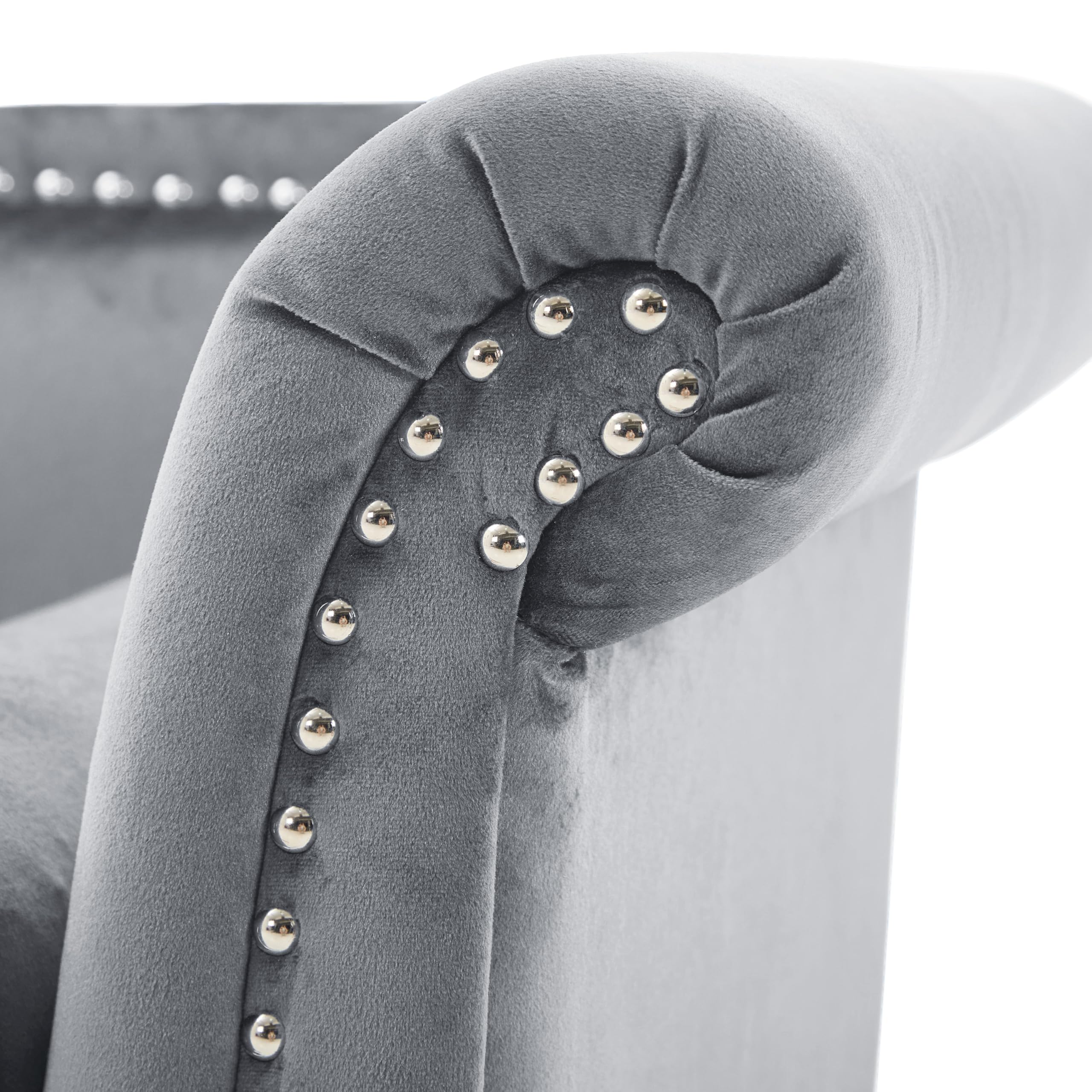 Velvet Ottoman Bench with Bolster Pillows & Nailhead Trim