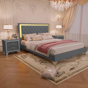Queen Upholstered Platform Bed with LED & 2 Nightstands