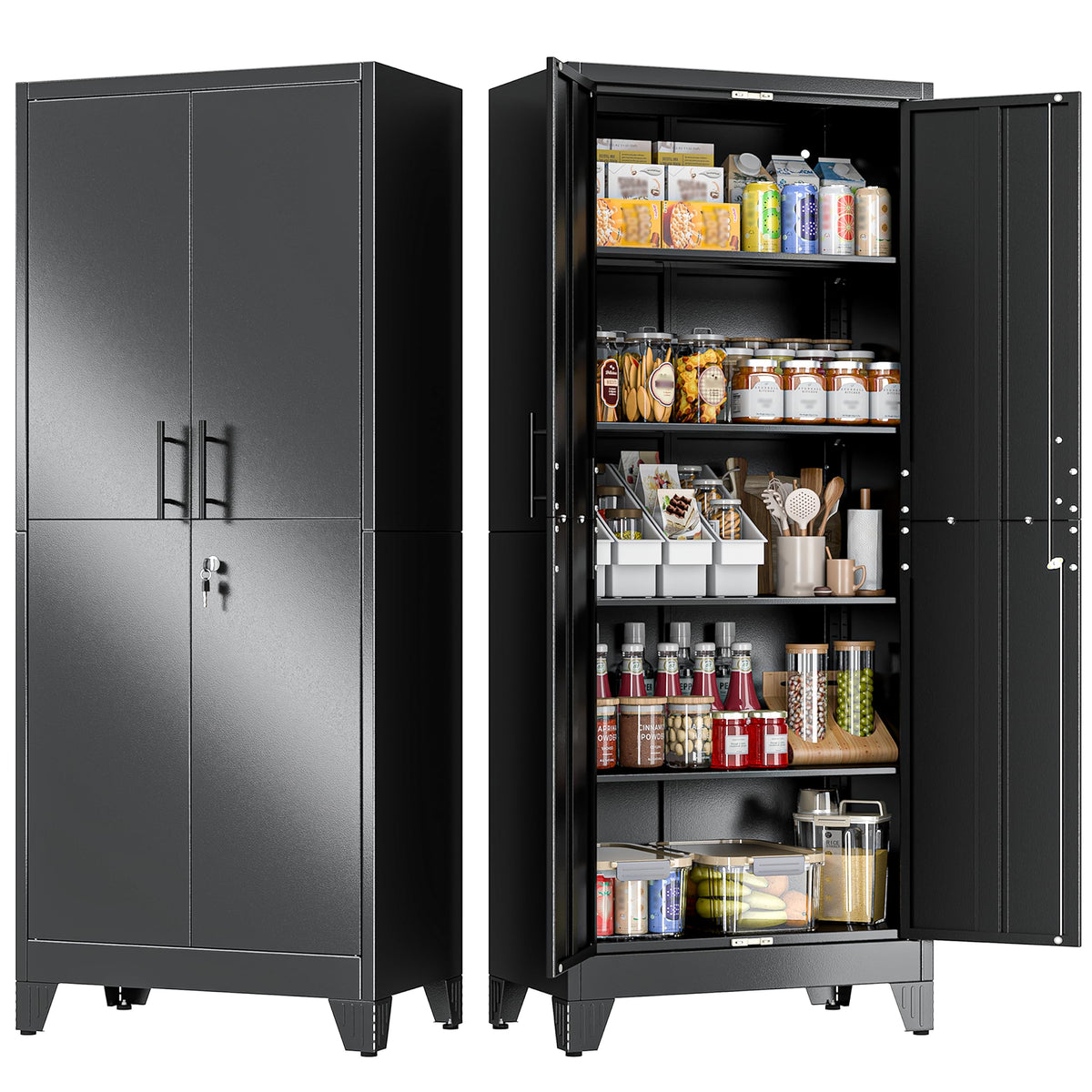 GAIOUS 71" Tall Metal Pantry Storage Cabinet with Lock, File Cabinet Black