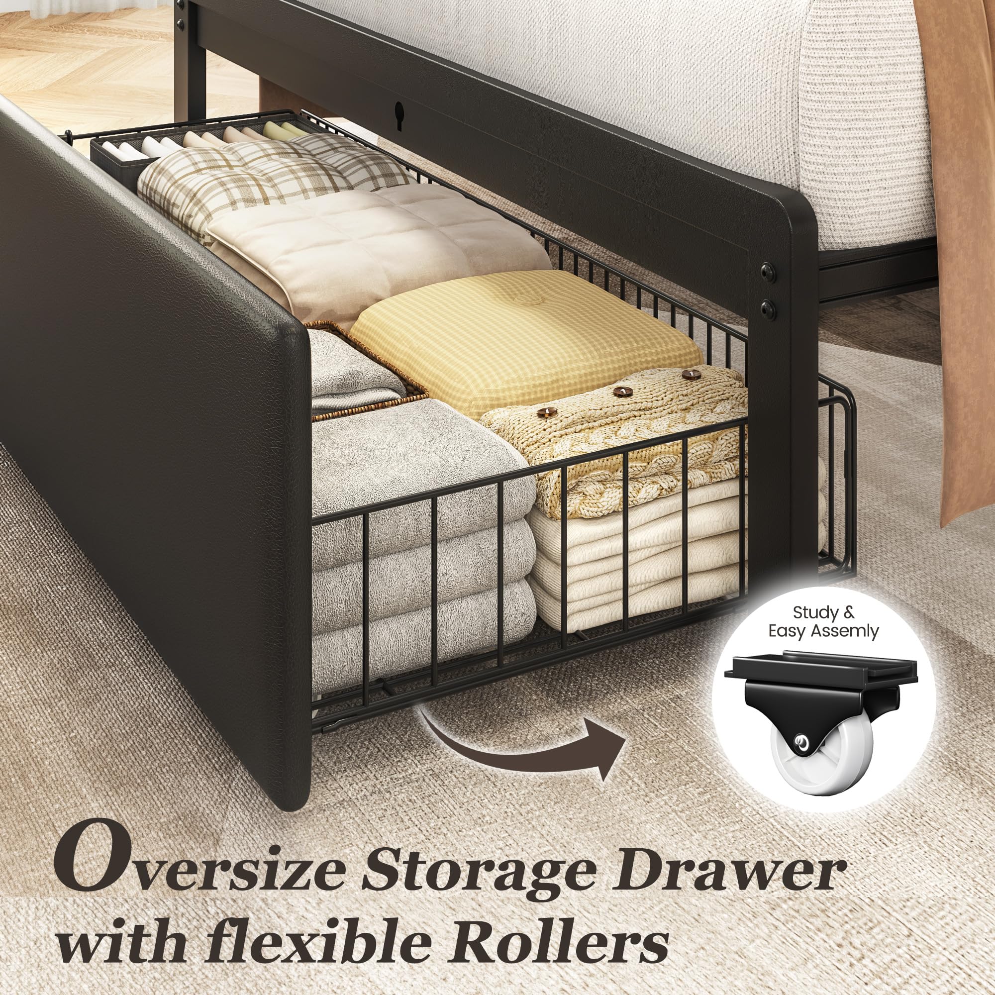 Queen Bed Frame with Storage Drawers & Charging Station