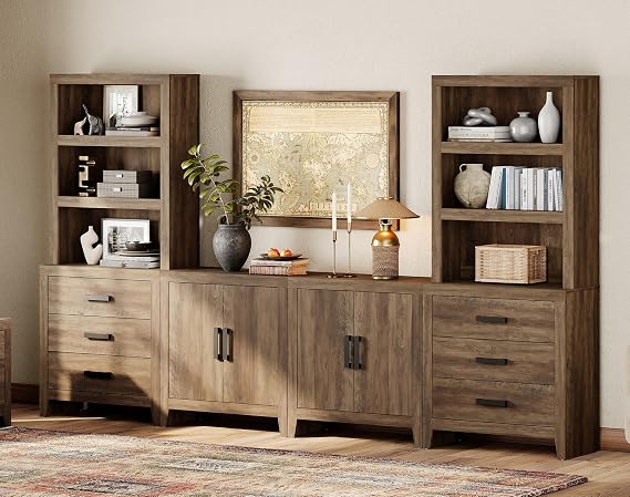 Farmhouse Entertainment Center with Bookshelves for 75" TVs