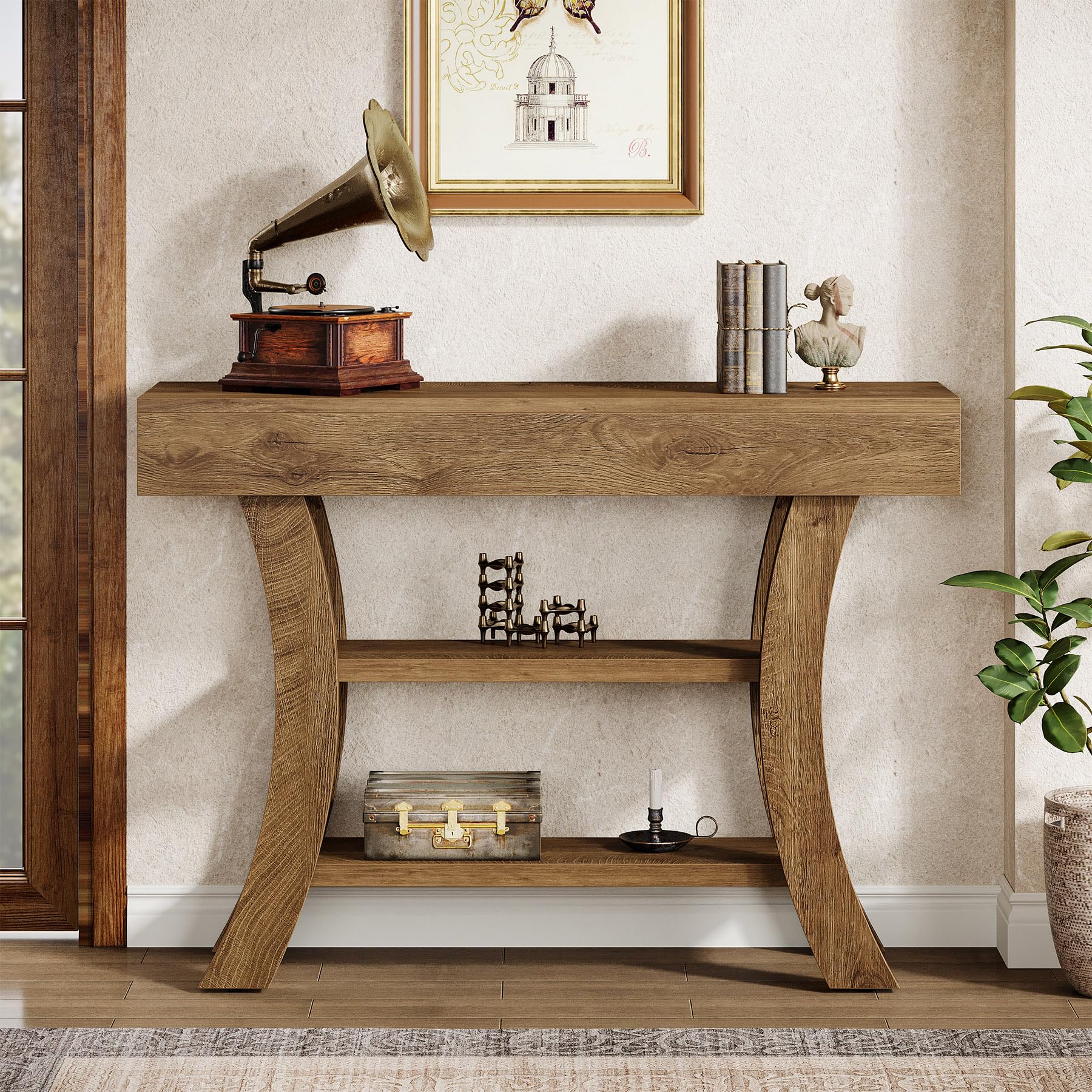 41" Curved Console Table with 3-Tier Storage