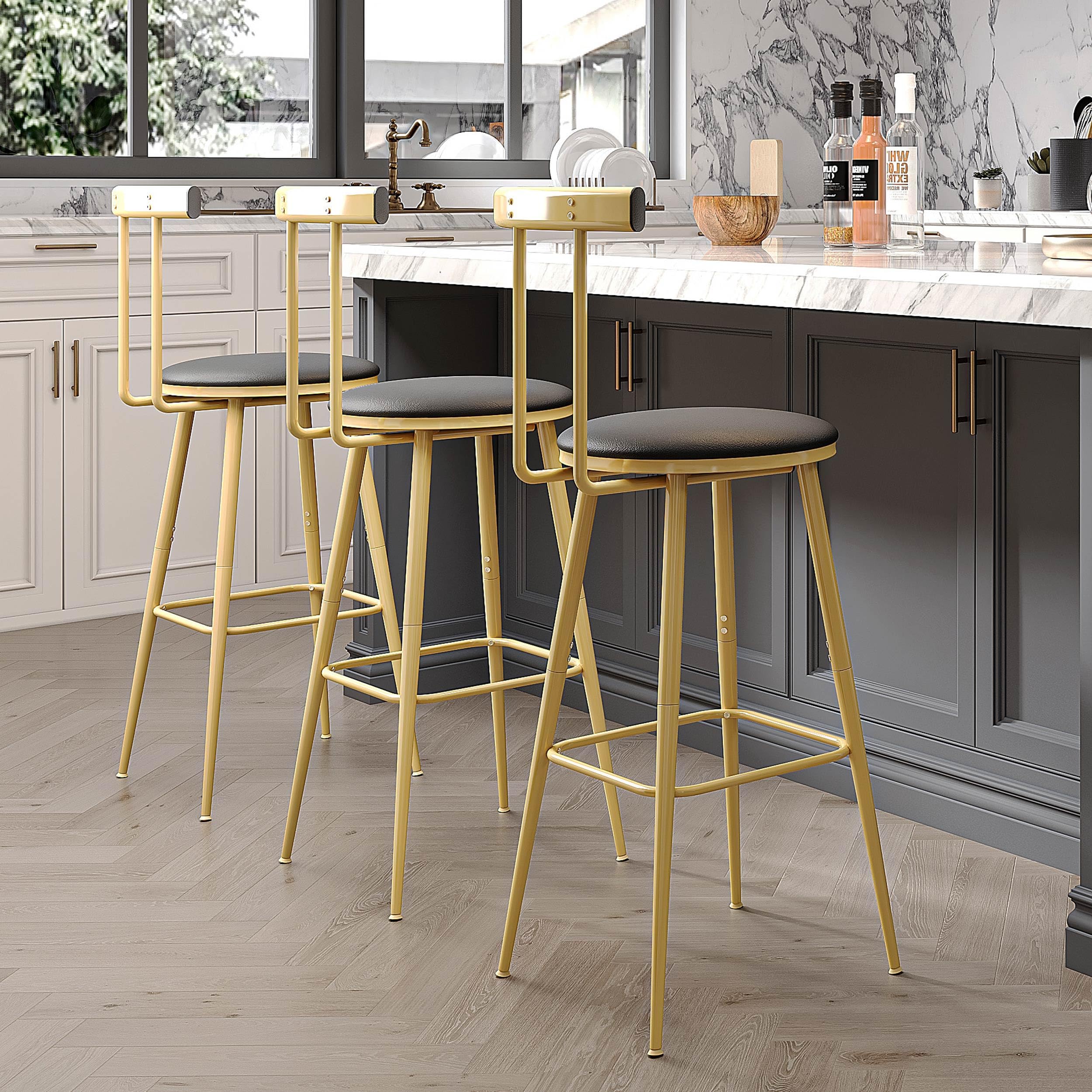 Bar Stools Set of 2 with Backrest & Footrest