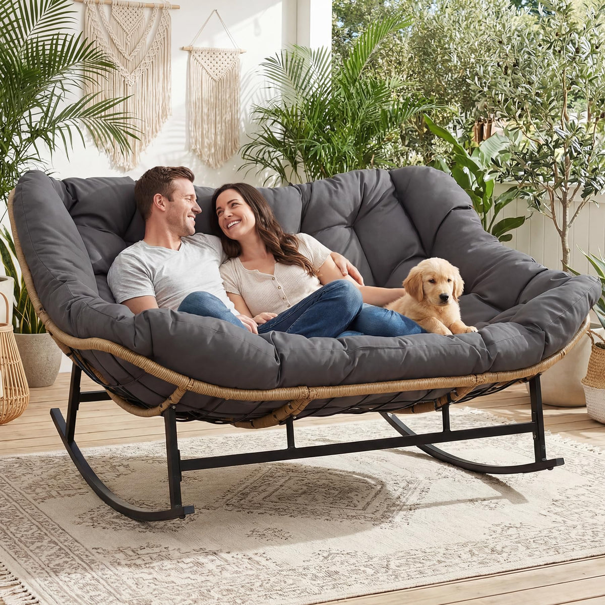 RADIATA Double Rocking Chair Outdoor, Oversized 2 Person Lounge Chair