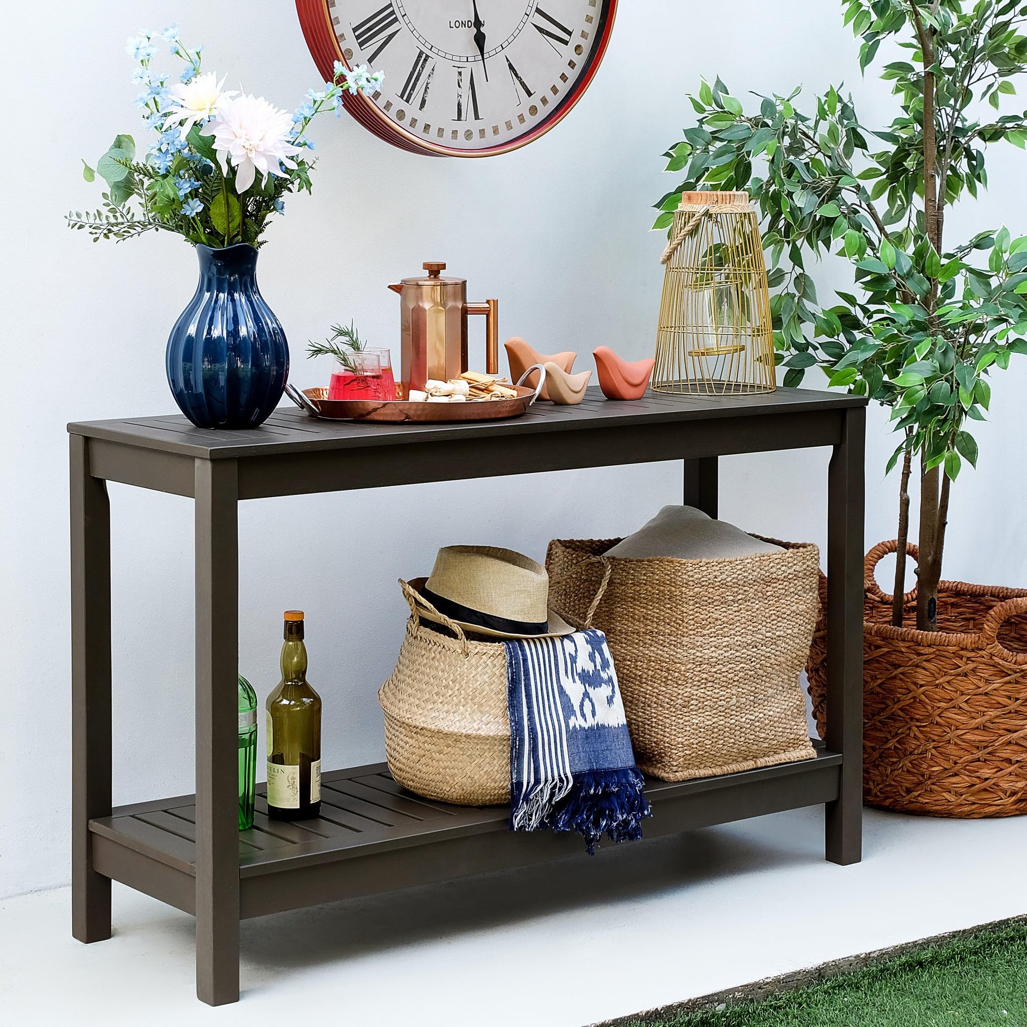 Outdoor Wood Console Table – Dark Brown