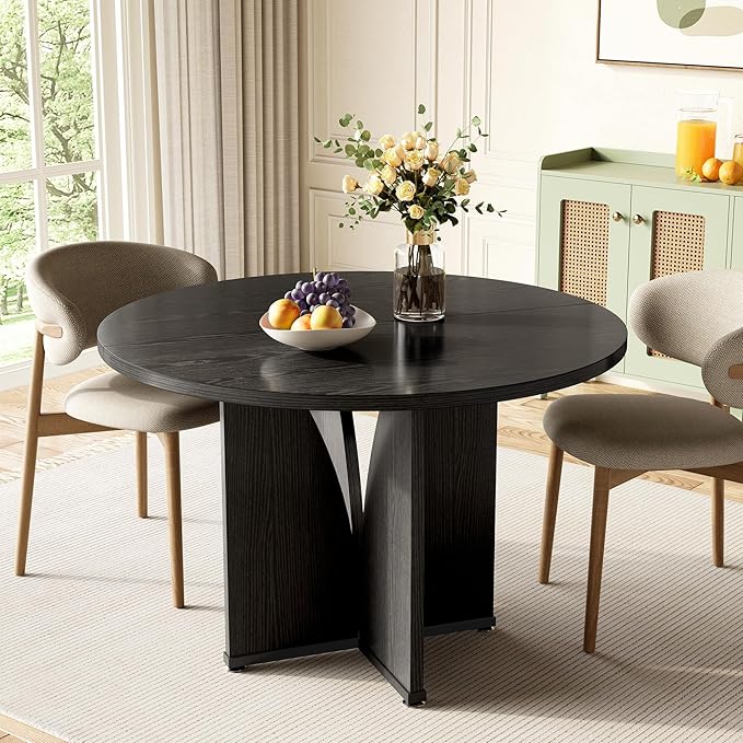 Round Dining Table with X-Shaped Pedestal