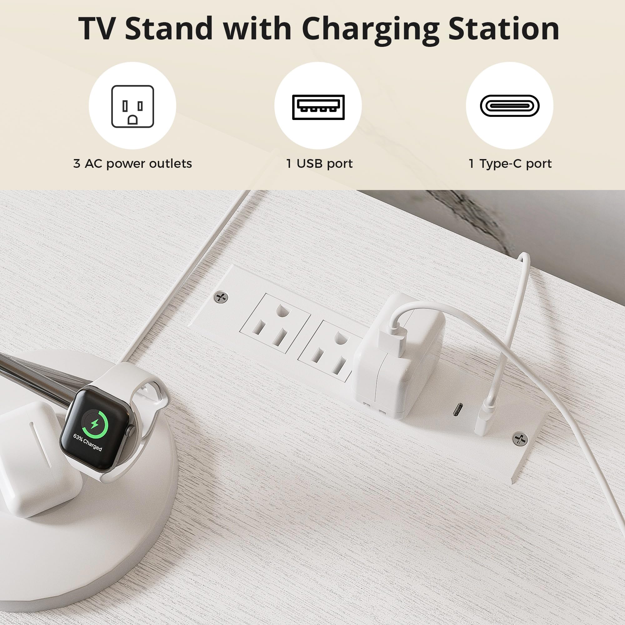 Extendable TV Stand for 55–90" TVs with LED Lights & Charging Station