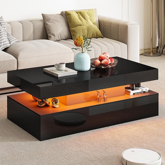 LED Coffee Table with Open Storage
