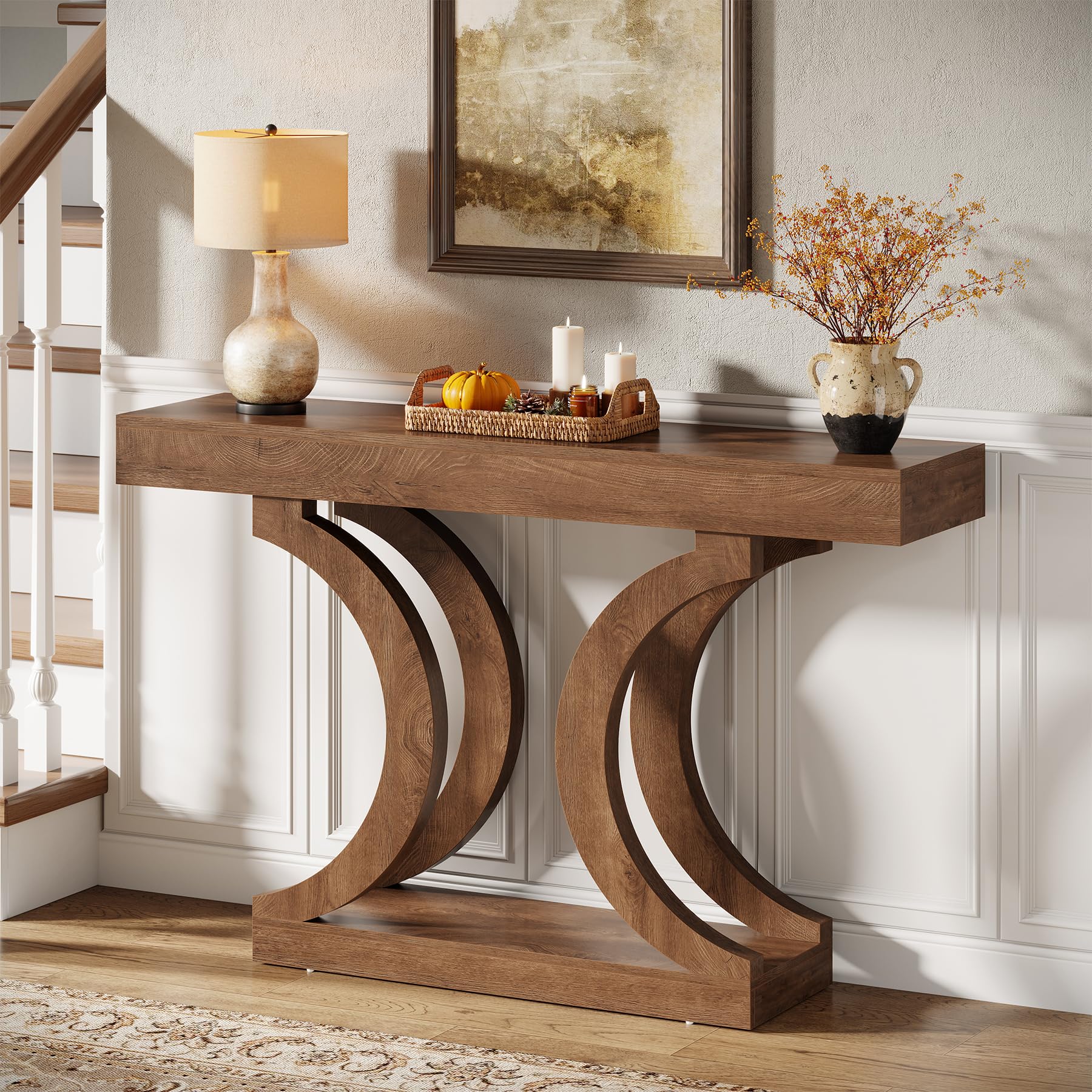 Tribesigns 43.31-Inch Farmhouse Console Table for Entryway, Unique Narrow Sofa Table Behind the Couch with Curved Legs for Living Room, Hallway, Foyer, Entrance, Rustic Brown
