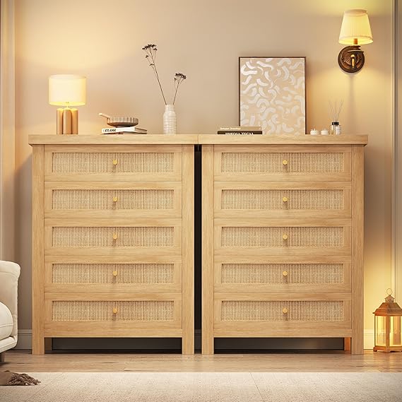 5-Drawer Rattan Boho Dresser