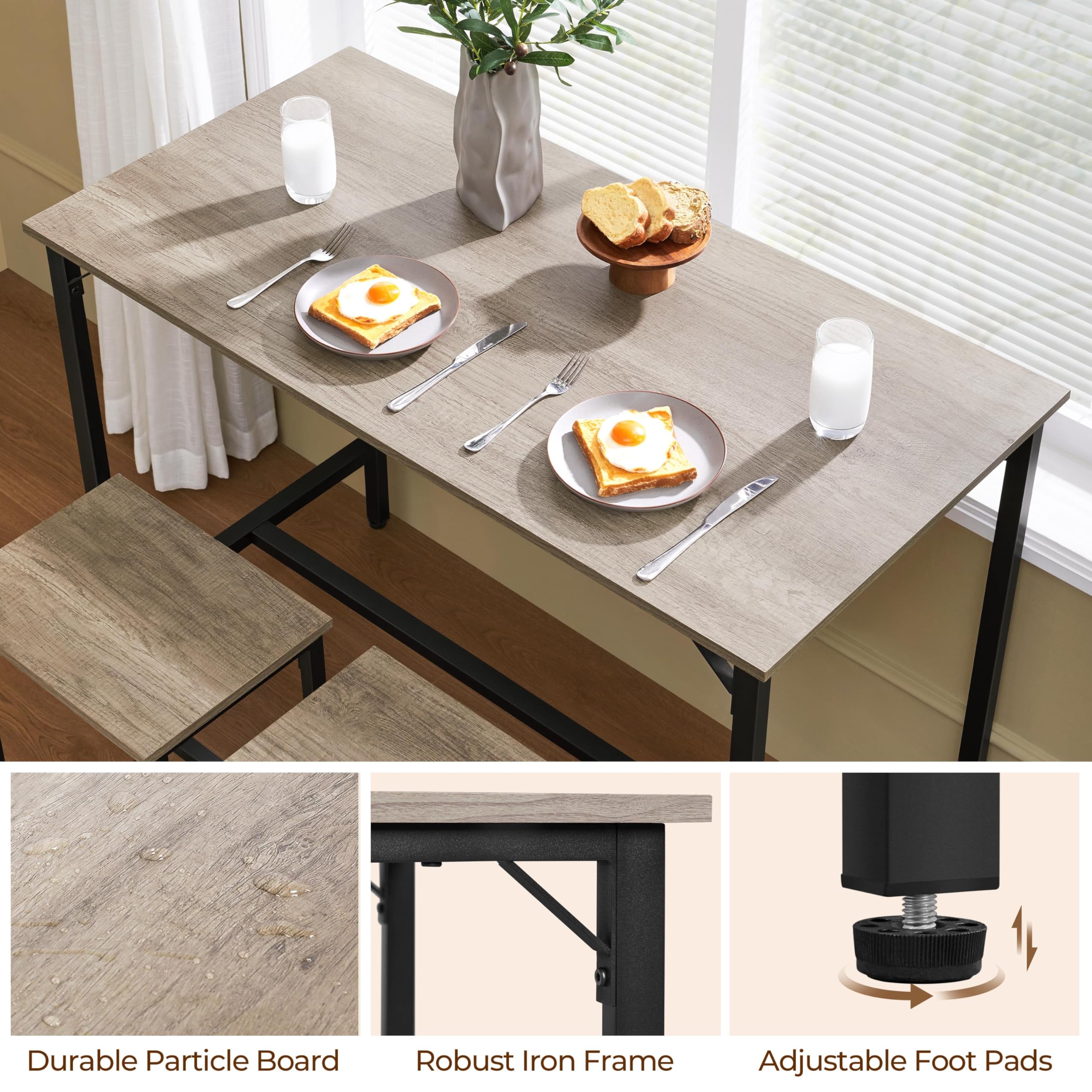 3-Piece Counter Height Dining Table Set with Bar Stools