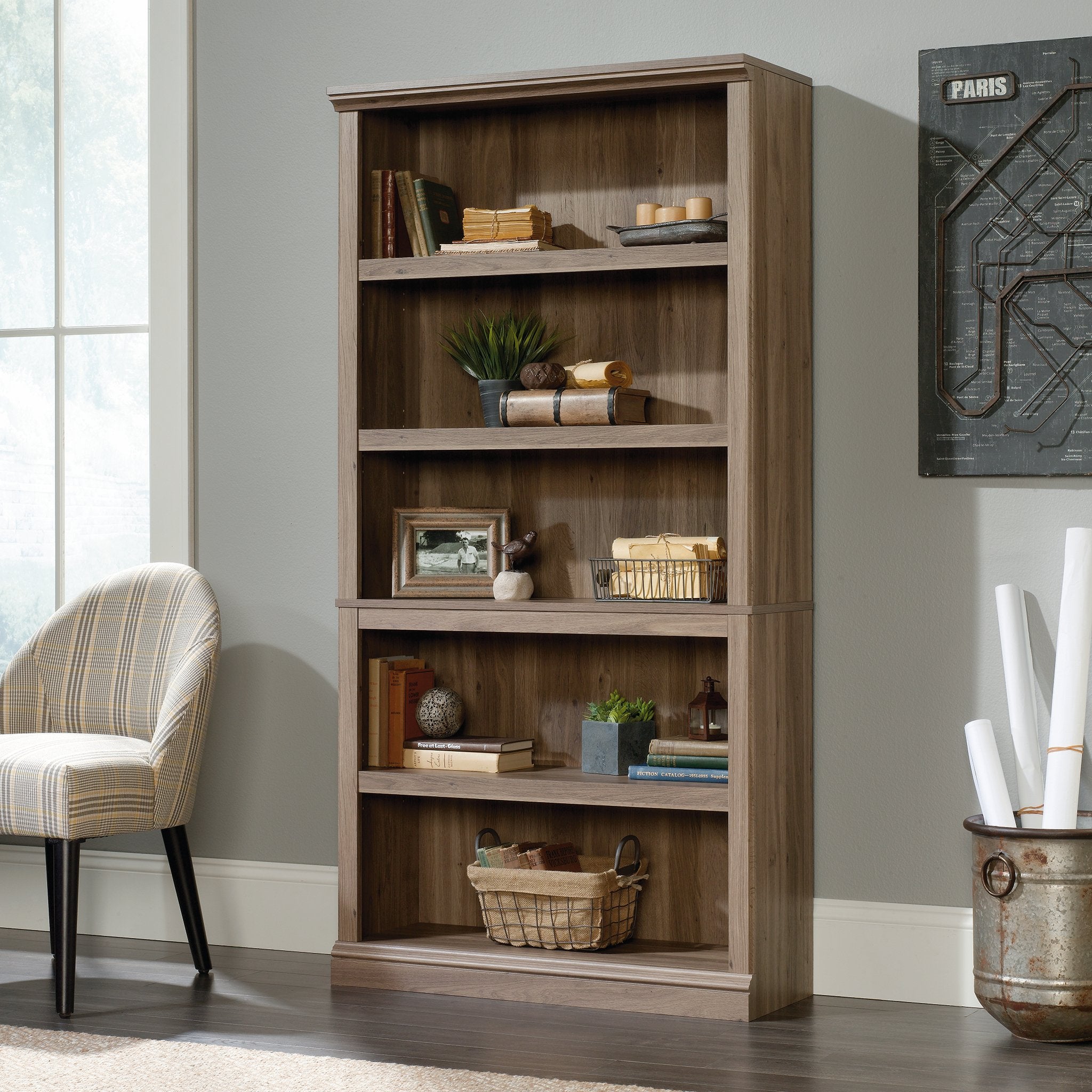 Sauder Miscellaneous Storage Bookcases/Book Shelves (5-Shelf and 3-Shelf), Salt Oak Finish