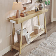 Huuger Console Table with Charging Station, USB-C Port, 2 Tiers Entryway Table, 53.9 Inch Sofa Table with Metal Legs, Entry Hallway Table with Thicker Desktop, Modern Behind Couch Table, Natural