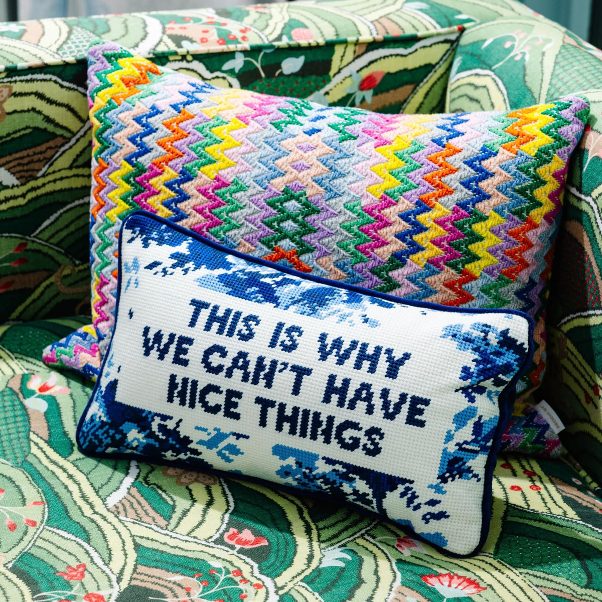 FURBISH This is Why We Can't Have Nice Things Needlepoint Pillow, 8" x 14"