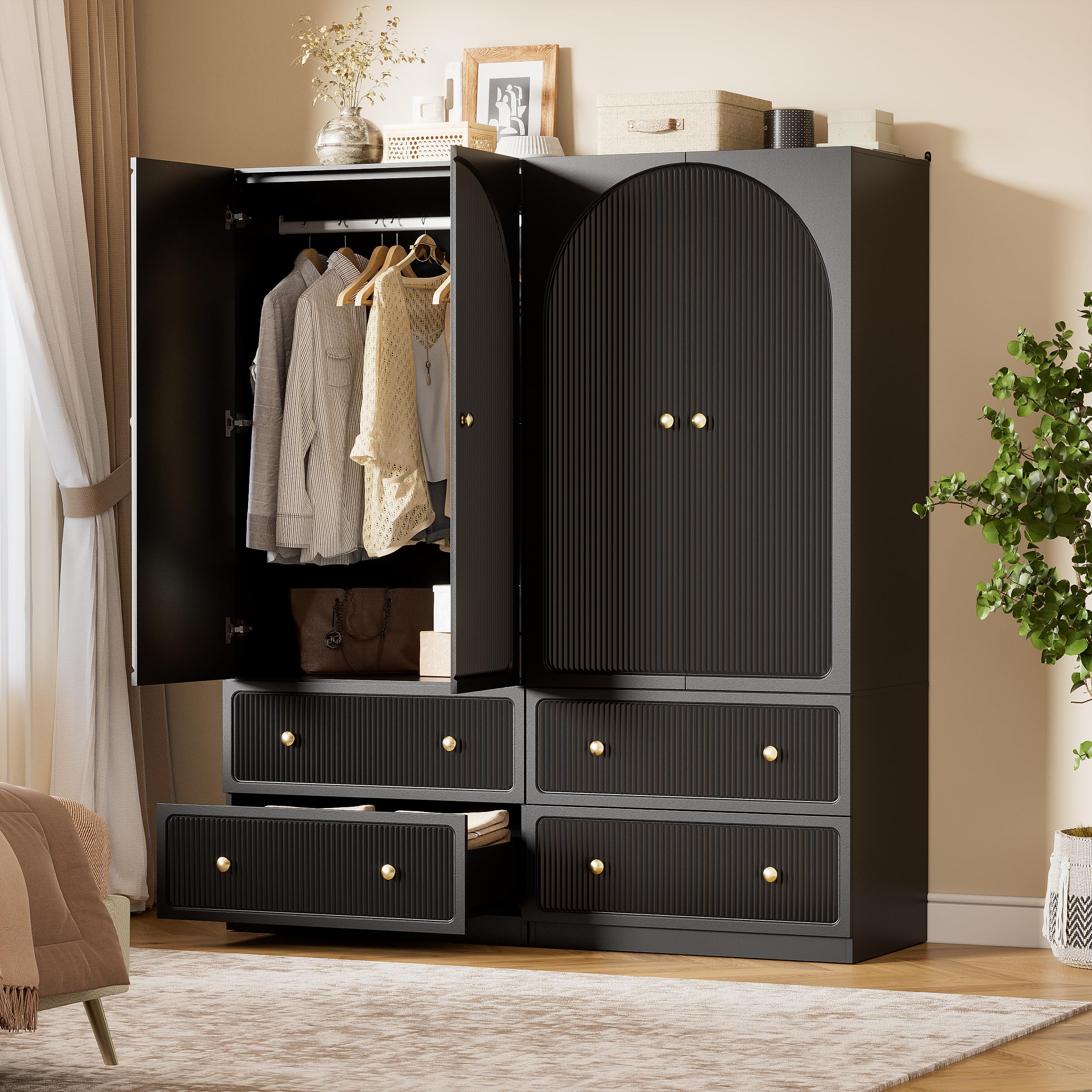 2-Door Wardrobe with Drawers & Hanging Rod