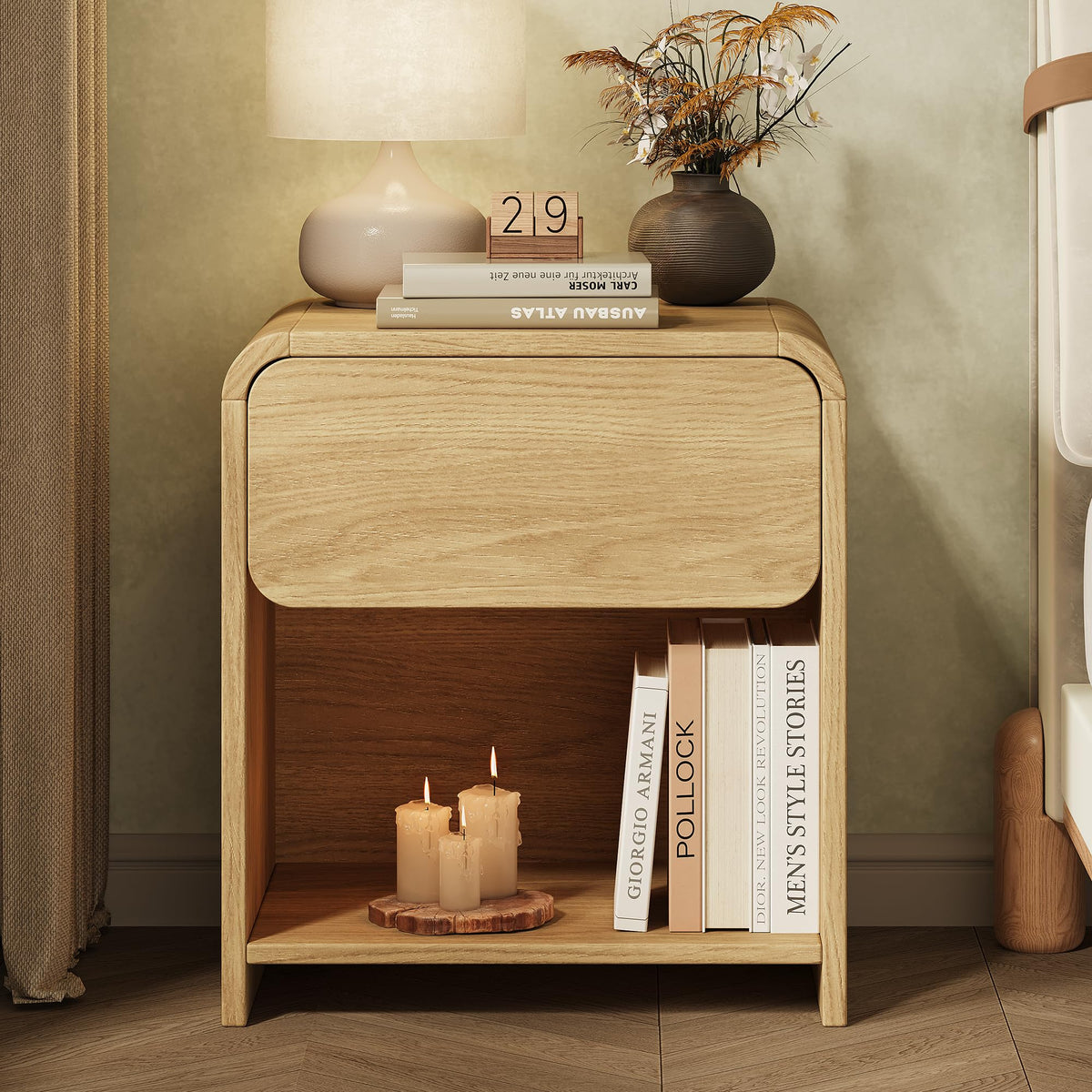 Curved Nightstands with Drawer, Set of 2