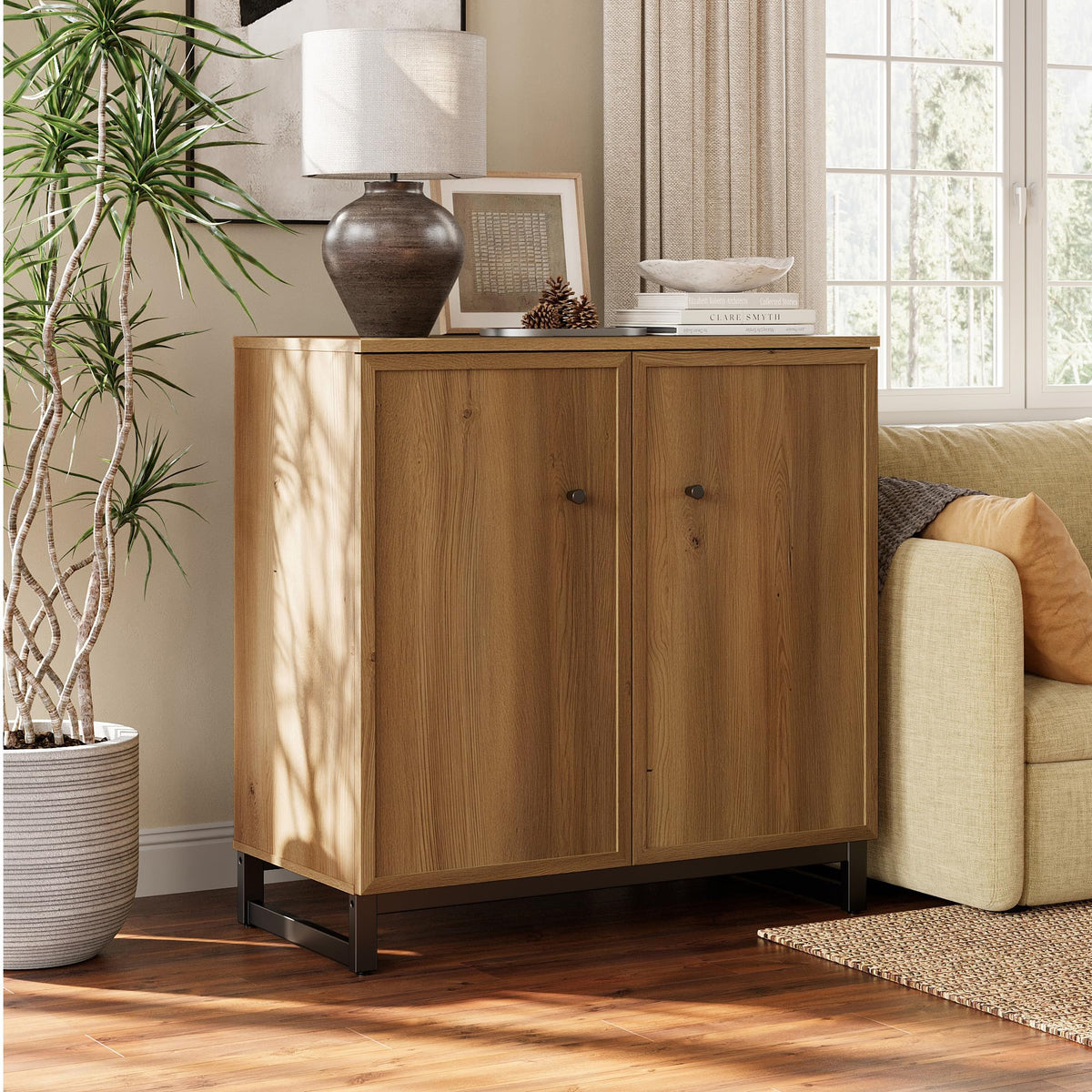 Brown Oak Sideboard Set of 2