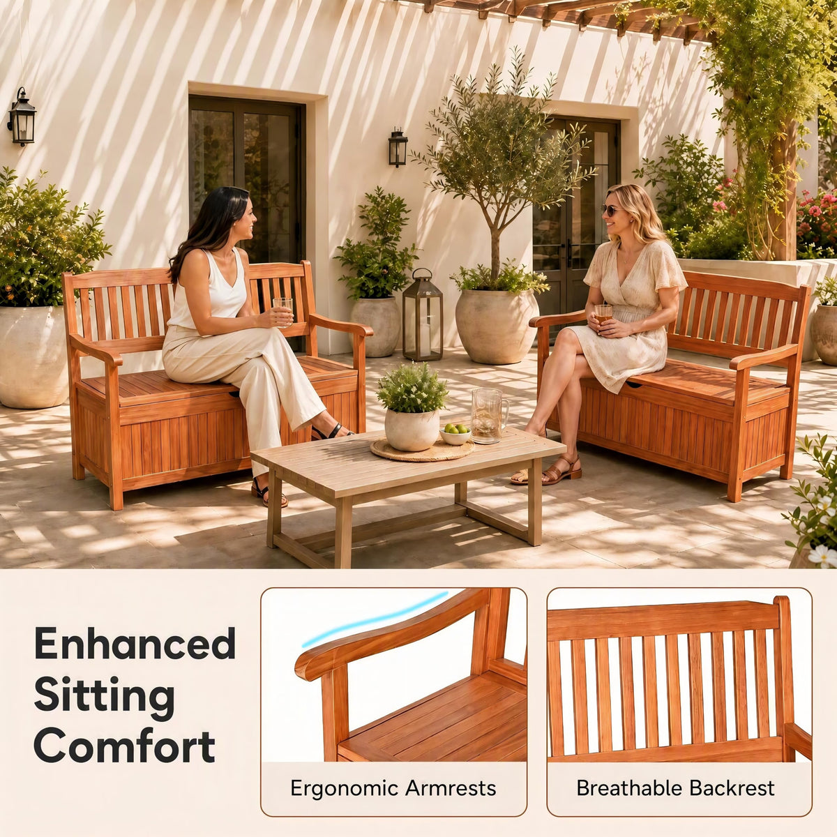 Tangkula Outdoor Wood Storage Bench Deck Box, Entryway Porch Storage Bench
