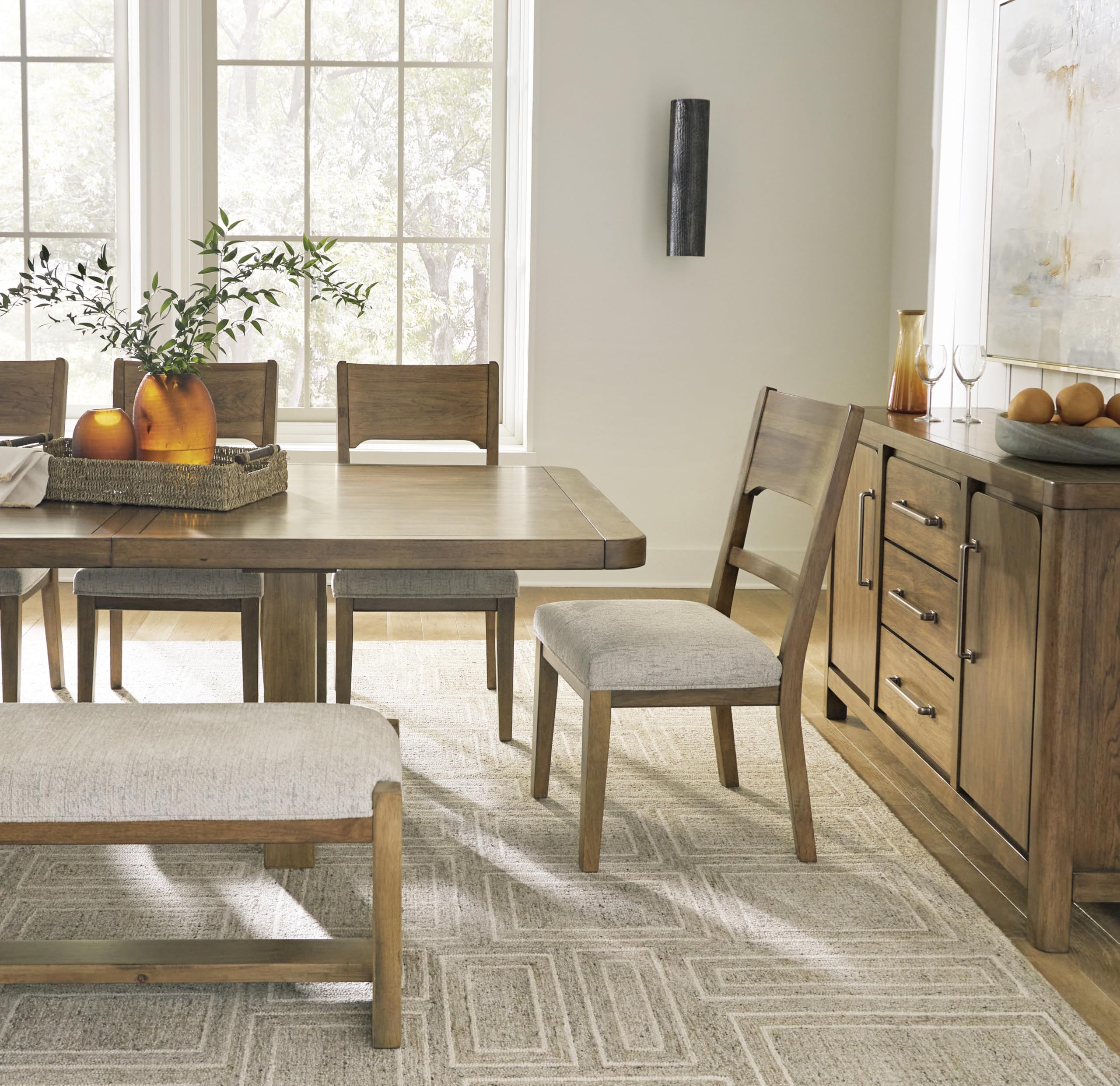 Signature Design by Ashley Cabalynn Farmhouse Glazed 2-Door Dining Server with Adjustable Shelves and 3 Drawers, Light Brown