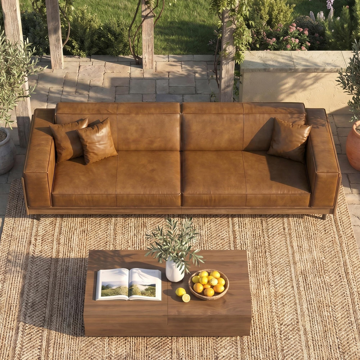 Brown Faux Leather Outdoor Sofa