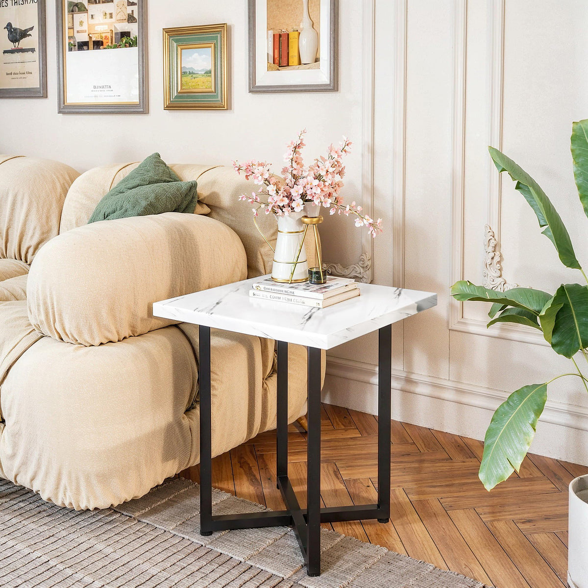 White Faux Marble Coffee Table Set