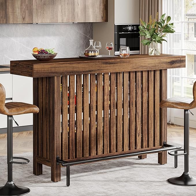 63" 2-Tier Home Bar Table with Footrest