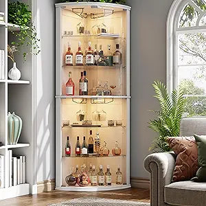 Corner Bar Cabinet with LED Lights & Glass Door