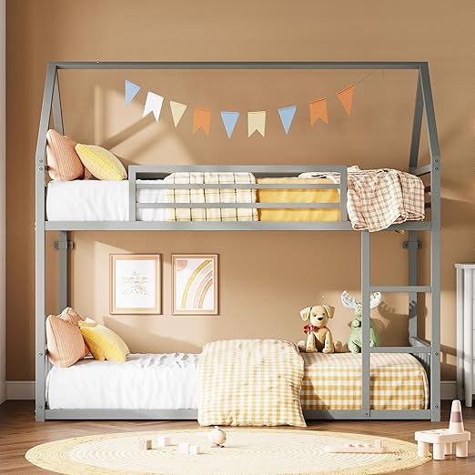 Twin Over Twin House Bunk Bed – Metal Frame