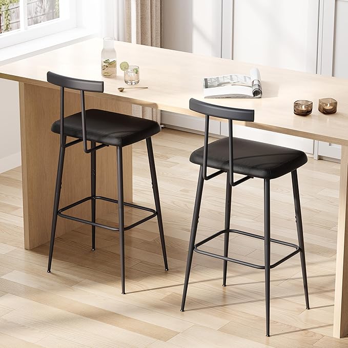 Industrial Bar Stools Set of 2 with Backrest & Footrest