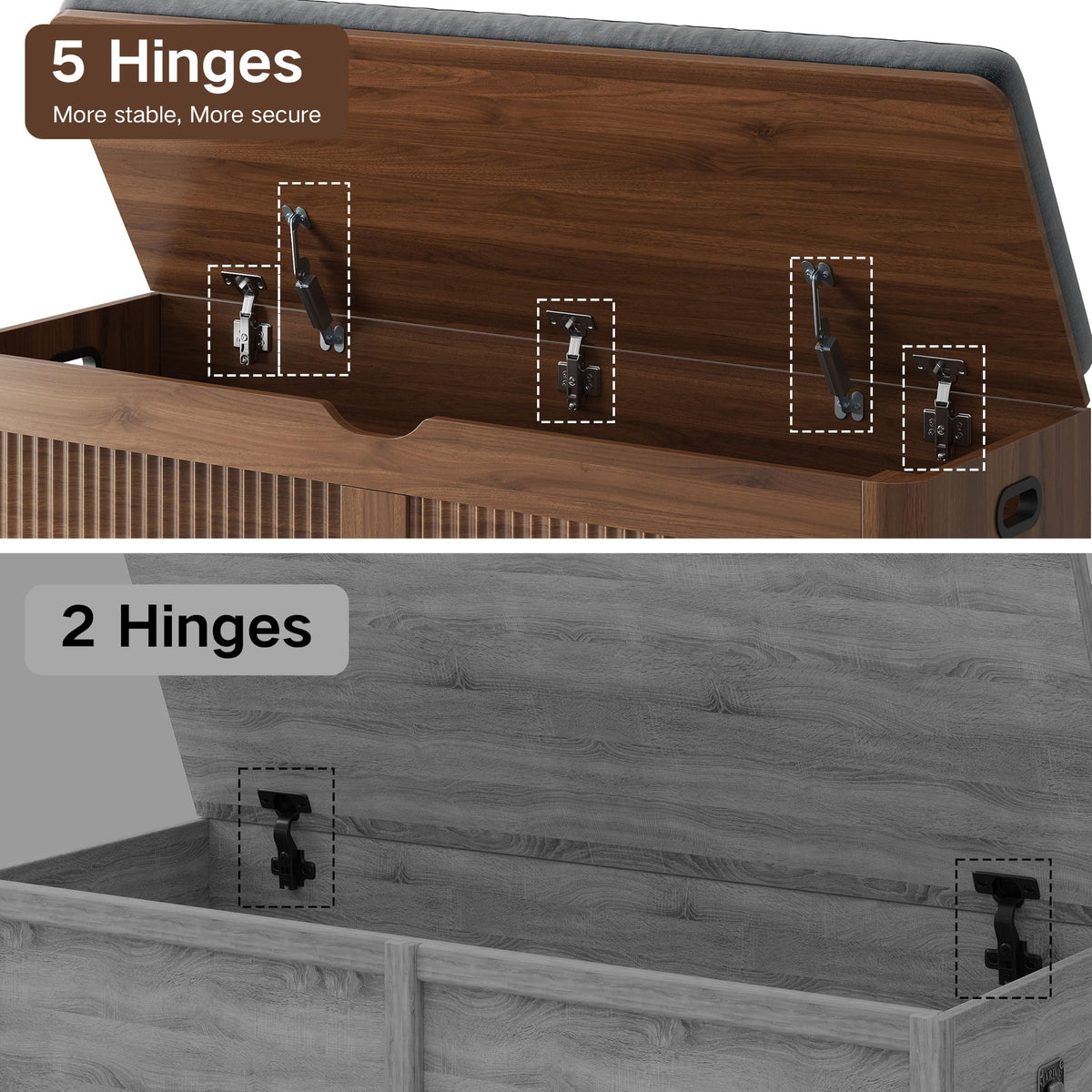 47.3"W Fluted Storage Chest with Padded Seat Cushion, Curved Profile,Walnut