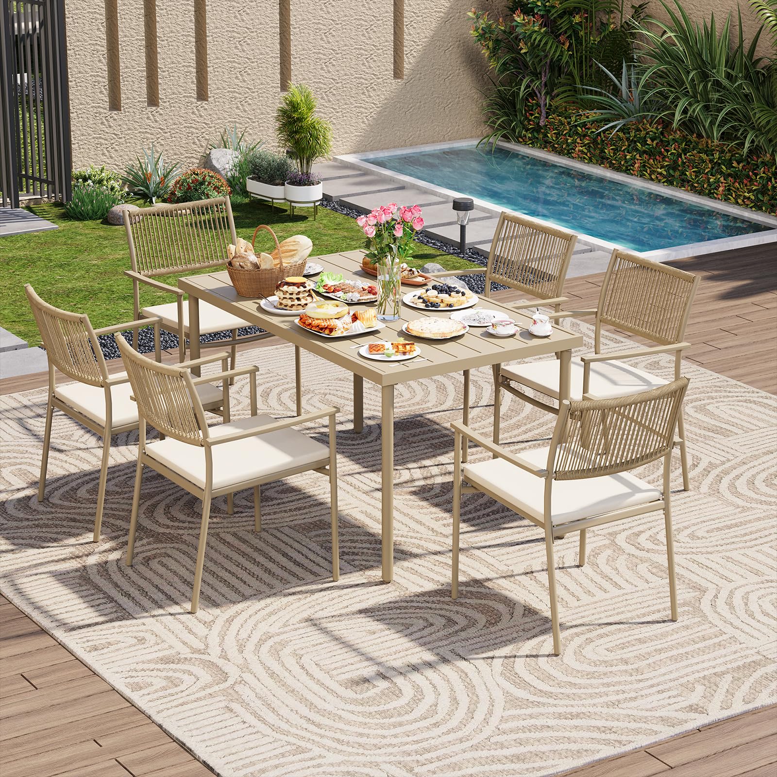 Outdoor Patio Dining Set with Rattan Chairs