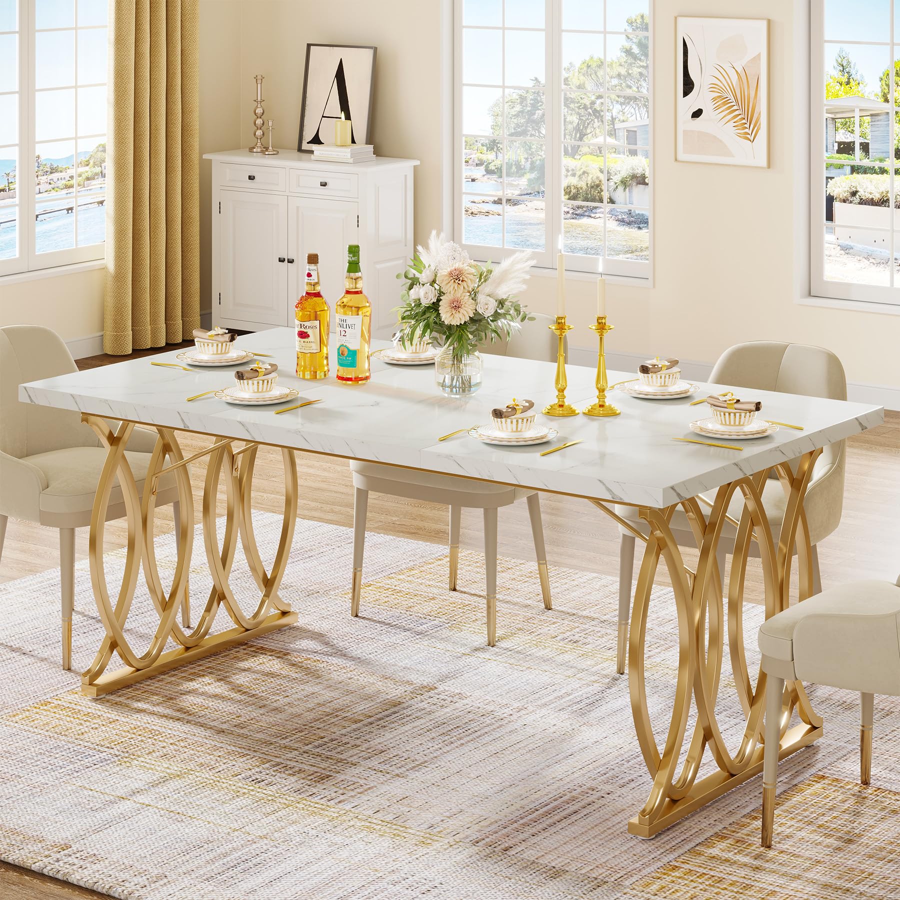 63" Marble Top Dining Table for 4-6